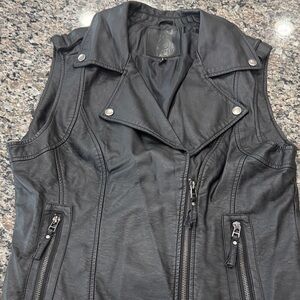 Max Studio Black Faux Leather Moto Vest - Sleeveless Biker